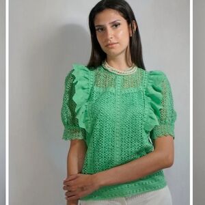 Ultra Pink Kelly Green Mesh Top Short Sleeve Blouse Medium